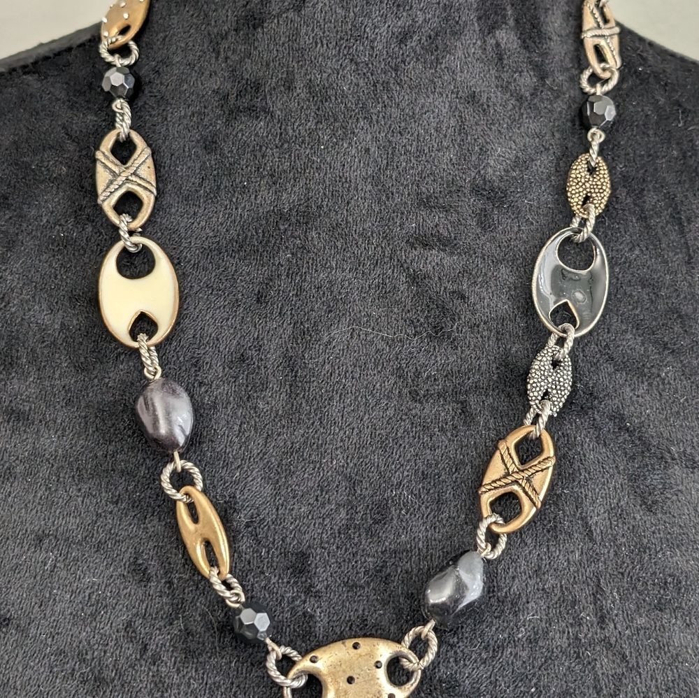 Chico's Silver, Copper, Enamel  Modernist Necklace